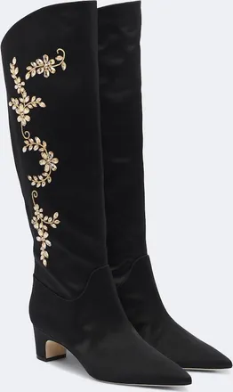 Manolo Blahnik Dispasa embellished satin knee-high boots