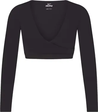 Nike (WMNS) Nike x SKIMS Matte Wrap Long Sleeve Cropped Top Obsidian LSLSL9692W-OBD
