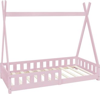 ML Design Ml-design - Lettino per Bambini Design Teepee con Sponde Protezione Anticaduta Recinzione Rete a Doghe 80 x 160 cm Letto Tenda Indiana da Gioco in