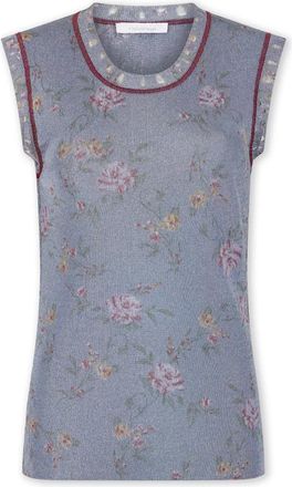 Paco Rabanne Floral Metallic Knit Tank - Dames - Tops zonder mouwen - Blauw - XS - Polyester - Tops