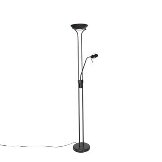 QAZQA Moderno L&aacute;mpara De Pie Moderna Negra Con Luz De Lectura Con Led Regulable A C&aacute;lido - Diva Vidrio /acero Alargada Incluye Led Max. 1 X 23 Watt - Qazqa