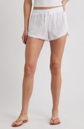 Cloth & Stone Fray Hem Drawstring Shorts in White at Nordstrom, Size X-Small