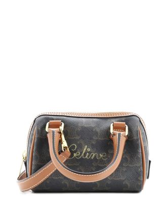 Celine Boston Bag Triomphe Coated Canvas Mini satchel - Marrone