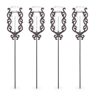 Relaxdays 4 Pluvi&oacute;metros Vintage Con Estaca, Medidor Precipitaciones Decorativo, Envejecidos, 12 Cm 5, Vidrio, Metal, Bronce