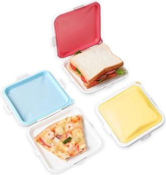OEM 3 Piezas, Cajas De Almacenamiento De Silicona Para S&aacute;ndwiches, Con Funci&oacute;n Extra&iacute;ble, Sin Bpa, Reutilizables, Ensaladas, Amarillo Rojo Azul