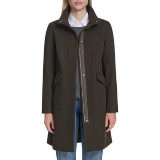 Cole Haan Longline Wool Blend Coat in Forest at Nordstrom Rack, Size 8