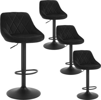 Woltu Set Of 4 Velvet Bar Stools Breakfast Bar Chair Kitchen Stool Swivel Barstool, Black