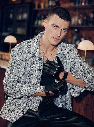 Le 31 Mens Openwork-back leather driving gloves