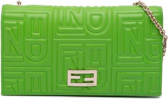 Fendi Pre-owned Womens Logo Embossed Shoulder Bag - Green Leather - One Size