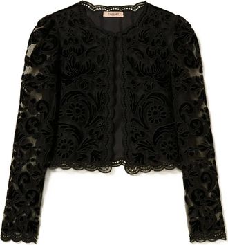 Twin-Set lace-floral single-button cardigan - women - Polyester - 38 - Black