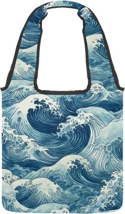 Generic Waves Sea Reversible Canvas Shoulder Tote - Double-Sided Print, 12oz Cotton, 27cm Drop, Fold-Flat Bag for Travel, Shopping, Street Outings