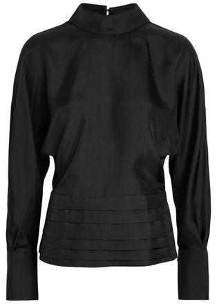 R&oacute;he Tuxedo Reversed-collar Silk top - Black - 40 (UK12 / M)
