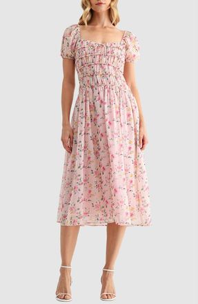 Lush Chiffon Smocked Midi Dress in Blush Floral at Nordstrom Rack, Size Medium