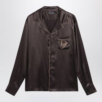 Dolce & Gabbana Vanity silk shirt with embroidered logo in brown/grey