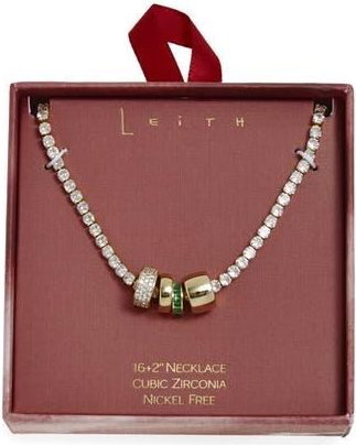 Leith Cubic Zirconia Rondelle Tennis Necklace in Clear- Green- Gold at Nordstrom Rack