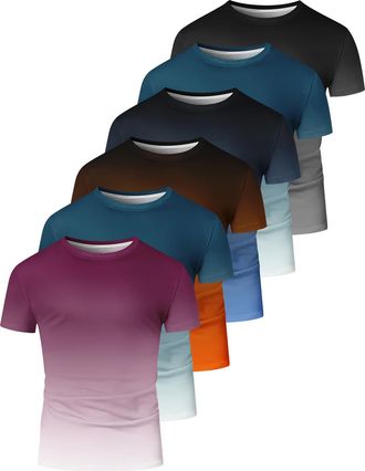 Generic 6 Pack Mens Big and Tall Shirts Summer Cotton Short Sleeve Tee Crew Neck Casual Top Basic Oversize T Shirts Mens Striped Shirt Short Sleeve T-Shirts (