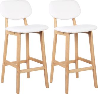 Woltu Juego De Taburetes De Bar Bien Acolchado Asiento Y Respaldo De Cuero Artificial Silla De Dise&ntilde;o Madera Blanco - Woltu