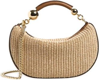 Strathberry Mini Crescent Moon Woven Raffia Shoulder Bag in Tan/natural at Nordstrom