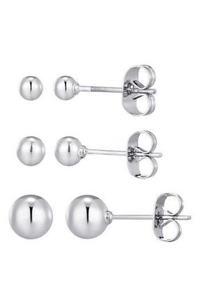 Adornia Set of 3 Tarnish Resistant Ball Stud Earrings in Silver at Nordstrom Rack