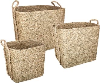 Atmosphera Conjunto De 3 Cestas Con Asas Rectangulares - Ca&ntilde;a Trenzada - Atmosphera Cr&eacute;ateur DInt&eacute;rieur