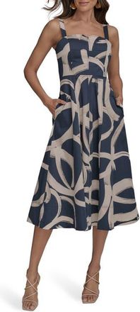 DKNY Abstract Print A-Line Dress in Tide/Sand at Nordstrom, Size 12