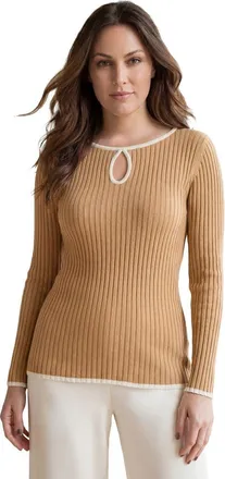 Jessica London Ribbed Keyhole Pullover Sweater in Soft Camel at Nordstrom, Size Medium
