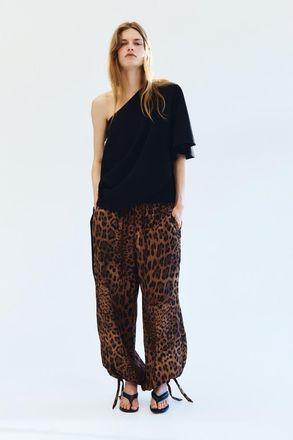 H&M Tie-detail Balloon Trousers in Brown/leopard Print at Nordstrom, Size Medium