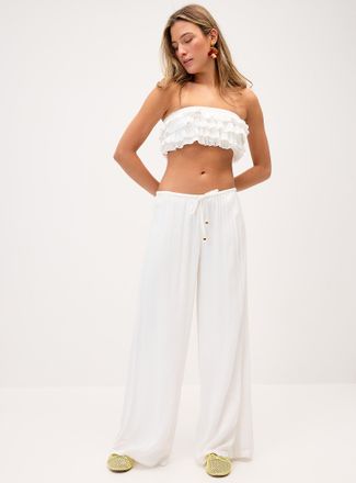 Twik Womens Crinkled elastic-waist wide-leg pant