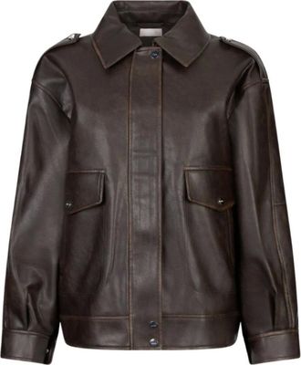 Liu Jo Light Jackets, female, Brown, M, Eco-leather chocolate jacket, classic collar