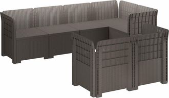 vidaXL Sof&aacute; De Jard&iacute;n Para 7 Personas Estilo Ratan Pp Gris Claro Vidaxl