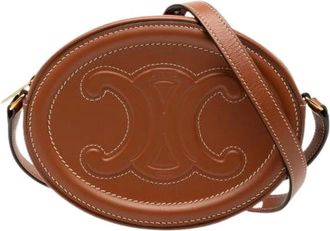 Celine Pre-owned Cross Body Bags, female, Brown, Size: ONE SIZE Pre-owned Oval Purse Cuir Triomphe Leather Shoulder Bag