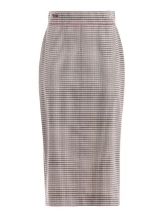 Fendi Micro Check Wool Midi Skirt Size M