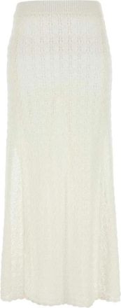 Ganni Shiny Pointelle Knit Skirt - Dames - Maxi Rokken - Wit - M - Rokken
