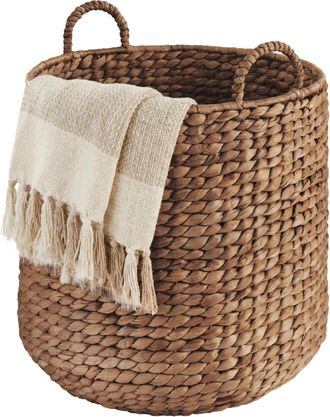 Best Choice Products Round Storage Basket w/ Handles, Handwoven Water Hyacinth, Storage Organizer Tote
