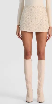 Alice & Olivia Rubi Metallic Tweed Miniskirt in Natural at Nordstrom Rack, Size 10