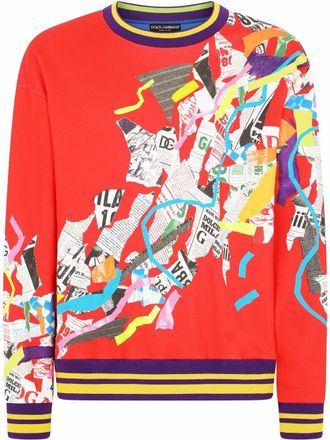 Dolce & Gabbana patchwork-print crewneck sweatshirt - men - Cotton - 60 - Red