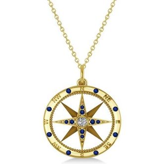 Allurez Compass Necklace Pendant Diamond Accented 14k in Blue Sapphire,yellow Gold at Nordstrom, Size 18
