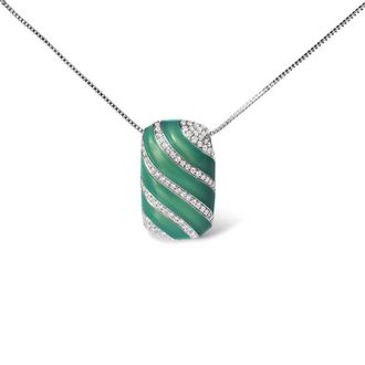 House of Brilliance 925 Sterling Silver Turquoise Enamel and 1/2 Cttw Diamond Block 18 Pendant Necklace (F-G Color, VS1-VS2 Clarity)