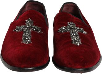 Dolce & Gabbana Mens Maroon Suede Cross Slip On Dress Loafers Shoes Leather