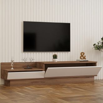 Dmora Mueble Tv Persico, 2 Puertas, 2 Compartimentos, Apertura Abatible, 160x35x35h Cm Blanco
