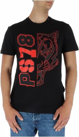 Plein Sport Zwart Print Korte Mouw Ronde Hals T-shirt - Heren - Sportshirts - Zwart - S - Katoen - Fitness