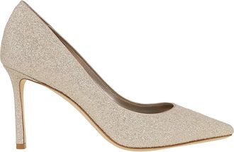 Jimmy Choo London Pointed-Toe Glittery Gold Pumps with 85 mm Heel