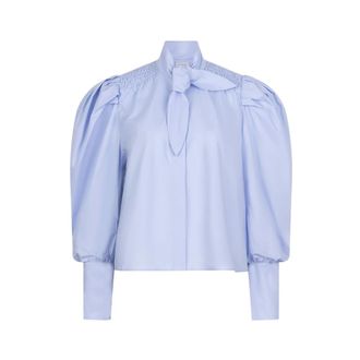 Dante6 Smocked blouse in Blue Mist - Dames - Blouses & Shirts - Blauw - Maat: XS Katoen