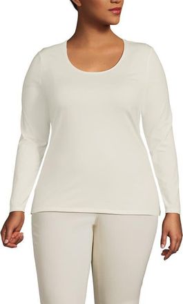 Lands End Long Sleeve Lightweight Jersey Scoop Neck T-Shirt in Fresh Ivory at Nordstrom, Size X-Large