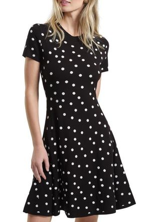 Isaac Mizrahi New York Polka Dot Fit & Flare Sweater Dress in Black/White at Nordstrom, Size Small
