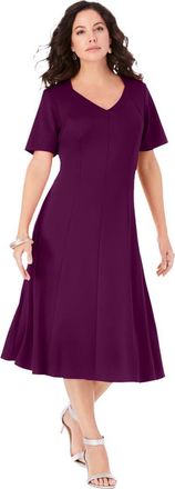 Roaman's Ponte Flared Dress in Dark Berry at Nordstrom, Size 32