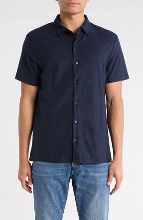 Calvin Klein Stripe Classic Fit Short Sleeve Button-Up Shirt in Dark Sapphire at Nordstrom Rack, Size Xx-Large