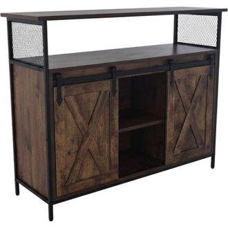 Relaxdays Credenza Relaxdays con ante scorrevoli, HLP: 80 x 100 x 33 cm, 6 scomparti, mobile per cucina e soggiorno, naturale/nero