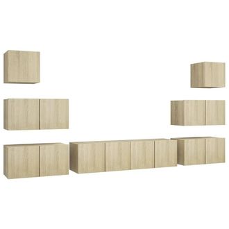 Berkfield Home 8 Piece TV Cabinet Set Sonoma Oak Engineered Wood in Light Tan