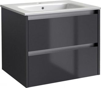 Clifton Grey Gloss Bathroom 2-Drawer Wall Hung Unit with Basin 60cm Wide